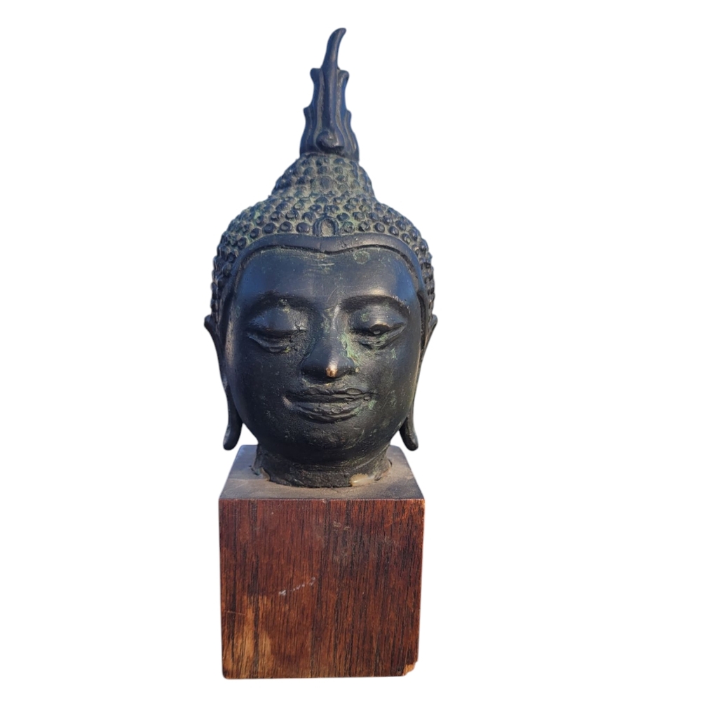 Antique Bronze Buddha Head Sculpture